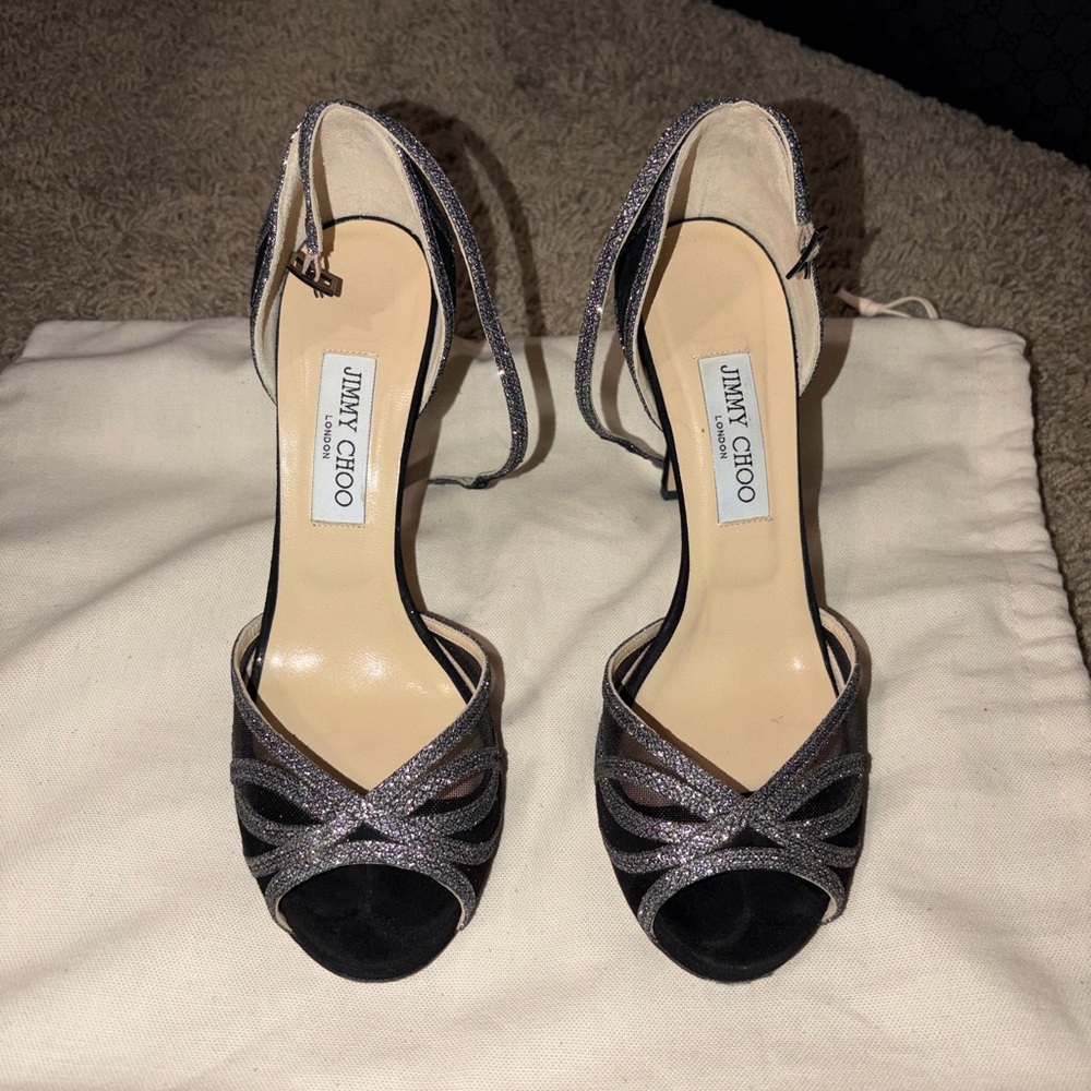 Jimmy Choo Glittering Black and Silver Heels